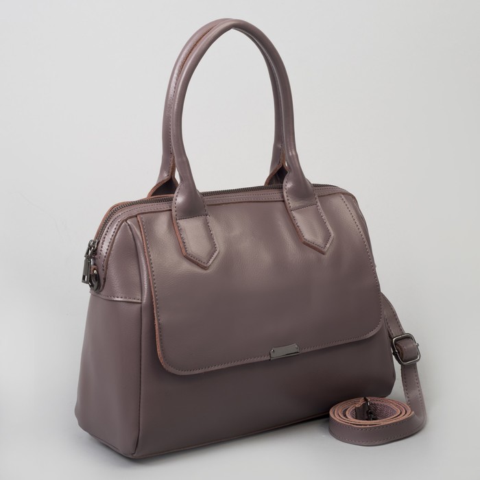 Сумка женская, отдел на молнии, 2 наружных кармана, длинный ремень, цвет пудровый