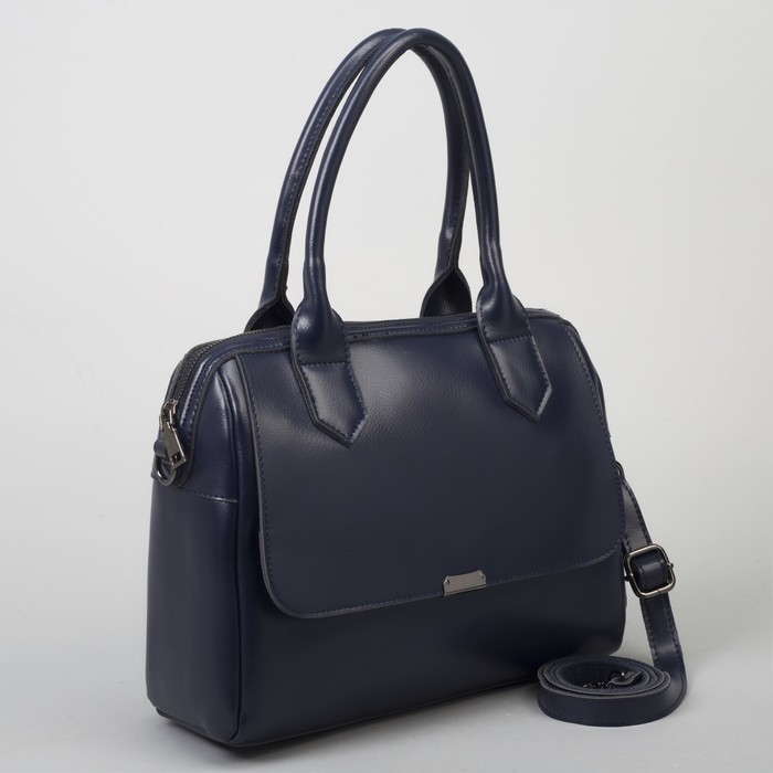 Сумка женская, отдел на молнии, 2 наружных кармана, длинный ремень, цвет синий