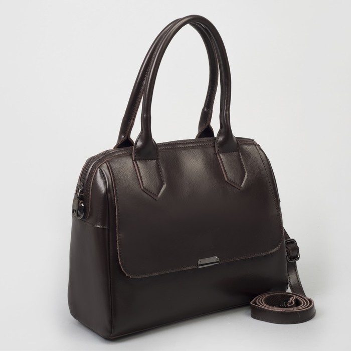 Сумка женская, отдел на молнии, 2 наружных кармана, длинный ремень, цвет коричневый