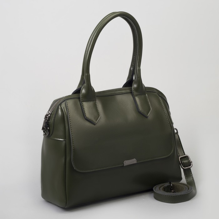 Сумка женская, отдел на молнии, 2 наружных кармана, длинный ремень, цвет оливковый