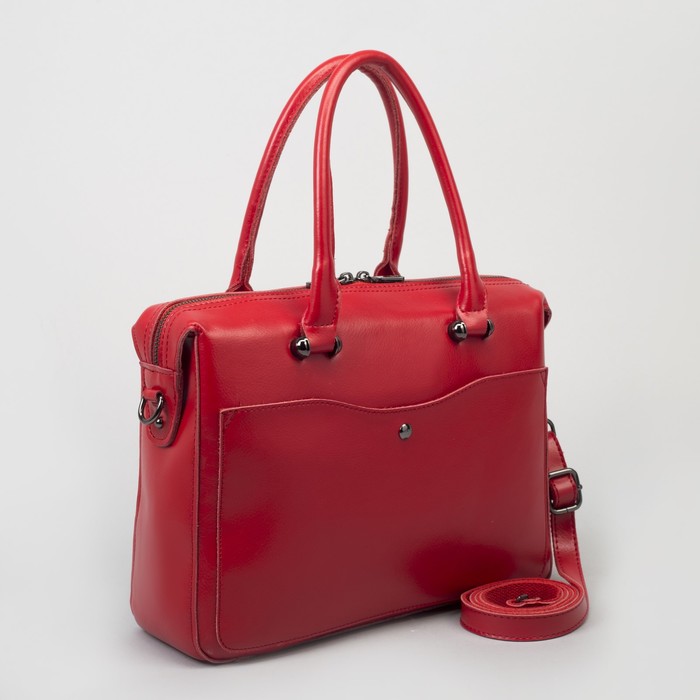 Сумка женская, отдел с перегородкой, 2 наружных кармана, длинный ремень, цвет красный