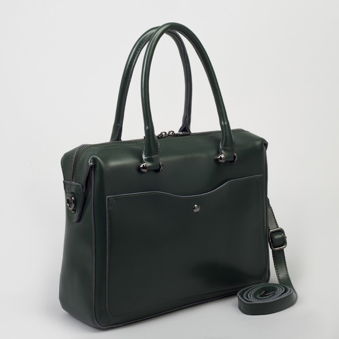 Сумка женская, отдел с перегородкой, 2 наружных кармана, длинный ремень, цвет зелёный