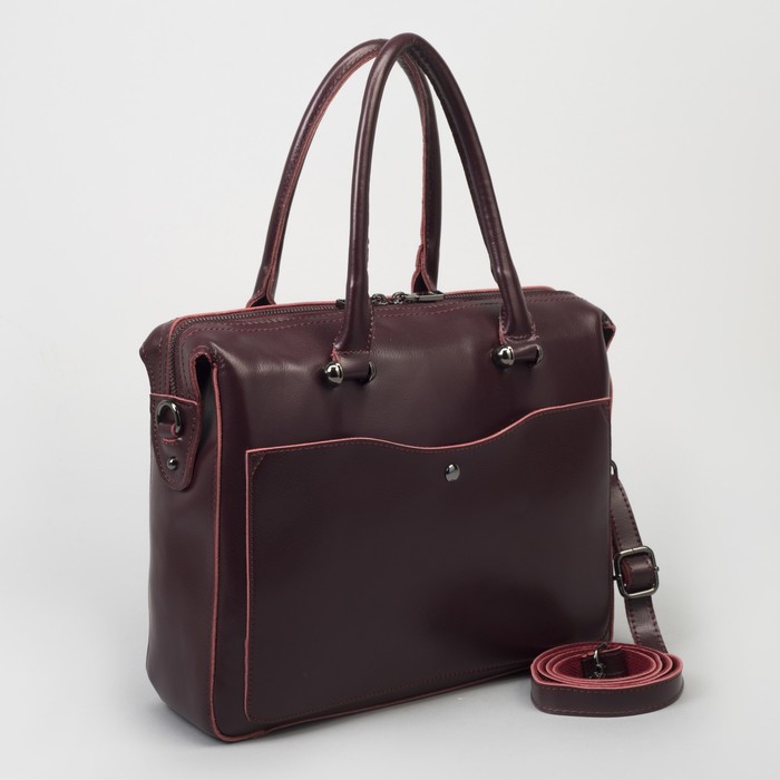 Сумка женская, отдел с перегородкой, 2 наружных кармана, длинный ремень, цвет бордовый
