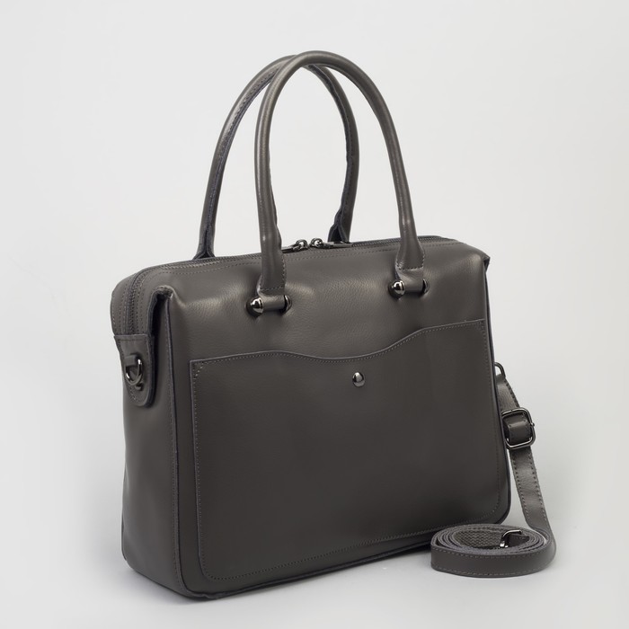 Сумка женская, отдел с перегородкой, 2 наружных кармана, длинный ремень, цвет серый