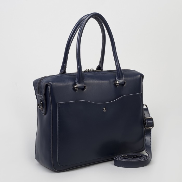 Сумка женская, отдел с перегородкой, 2 наружных кармана, длинный ремень, цвет синий