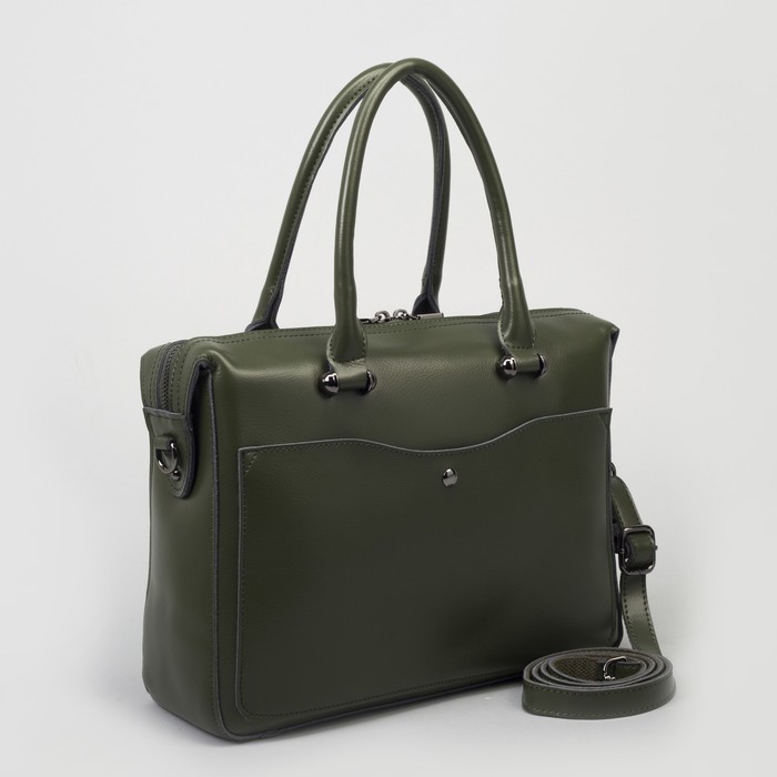 Сумка женская, отдел с перегородкой, 2 наружных кармана, длинный ремень, цвет оливковый