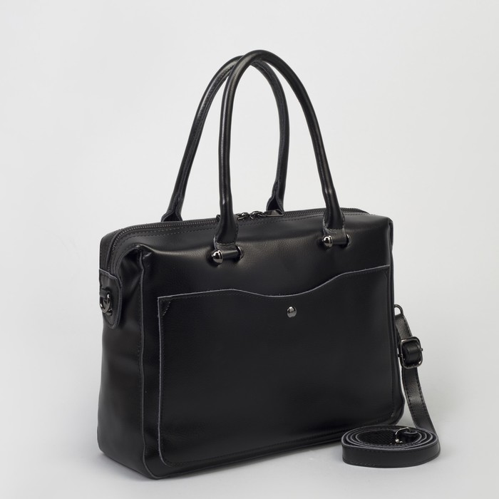 Сумка женская, отдел с перегородкой, 2 наружных кармана, длинный ремень, цвет чёрный