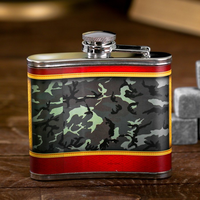 Подарочный набор "С 23 февраля", фляжка 150 мл, камни для виски