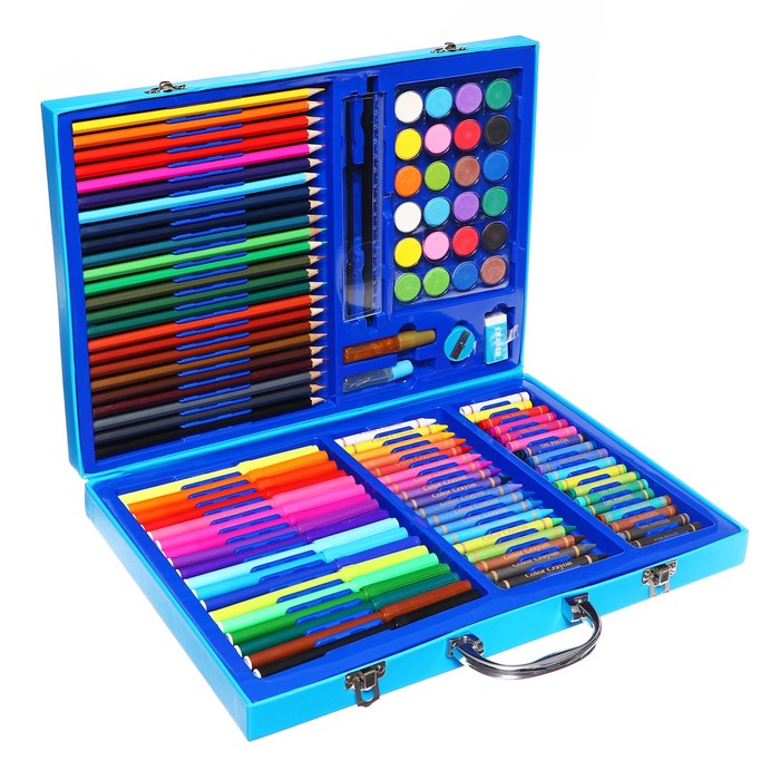Набор для рисования в голубой коробке набор для рисования в деревянной коробке обтянутой пвх большой