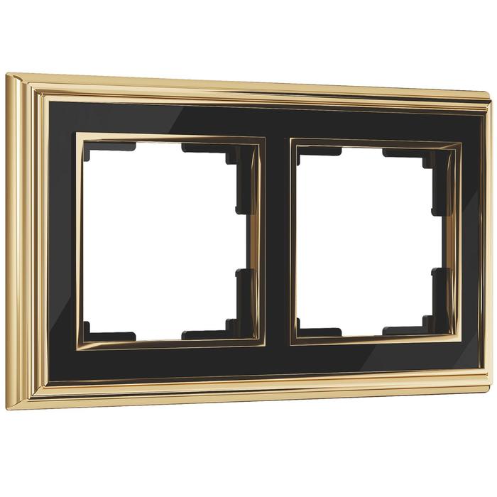 Рамка на 2 поста  WL17-Frame-02, цвет черный, золото