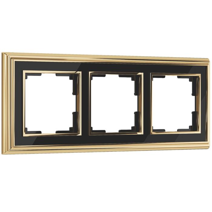 Рамка на 3 поста  WL17-Frame-03, цвет черный, золото