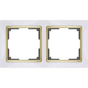 Рамка на 2 поста  WL03-Frame-02-white-GD, цвет золото, белый