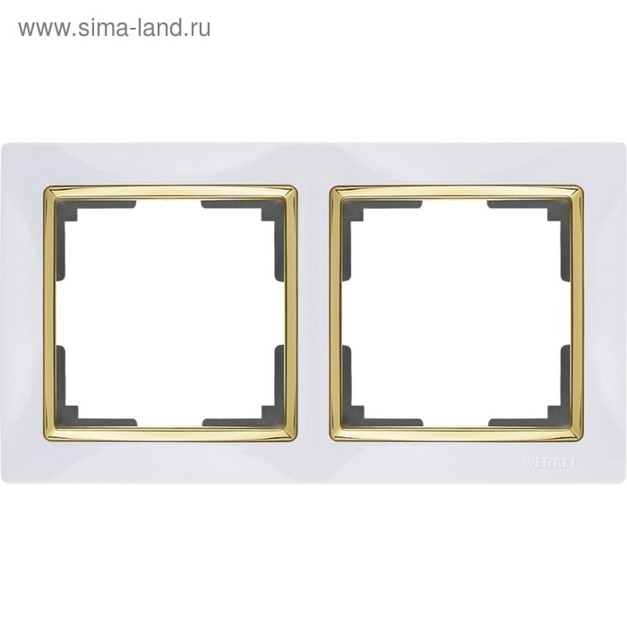 Рамка на 2 поста WL03-Frame-02-white-GD, цвет золото, белый рамка на 2 поста wl03 frame 02 ivory gd цвет золото слоновая кость