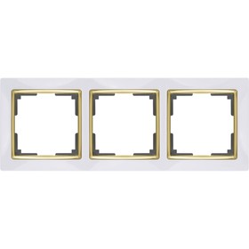 Рамка на 3 поста  WL03-Frame-03-white-GD, цвет золото, белый