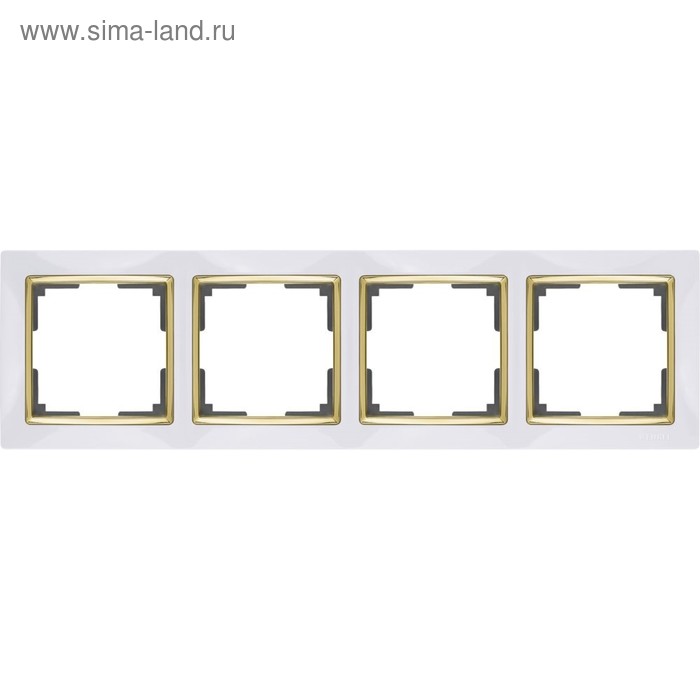 Рамка на 4 поста WL03-Frame-04-white-GD, цвет золото, белый рамка на 4 поста wl03 frame 04 ivory gd цвет золото слоновая кость