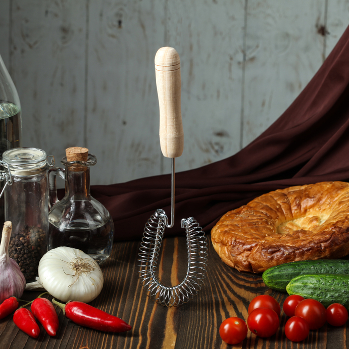 Венчик для взбивания с деревянной ручкой "Пружина", 28 х 7 см, 5 х 2 см