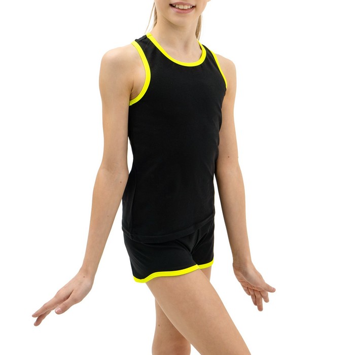 Майка-борцовка с окантовкой, размер 36, цвет чёрный-лимон