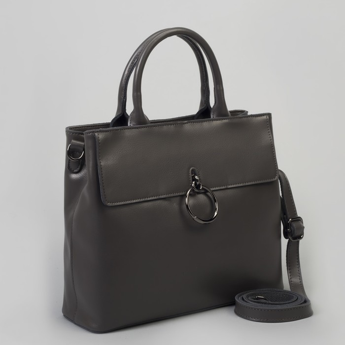 Сумка женская, отдел с перегородкой, 2 наружных кармана, длинный ремень, цвет серый