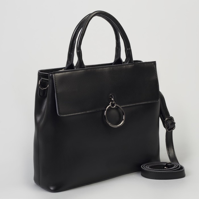 Сумка женская, отдел с перегородкой, 2 наружных кармана, длинный ремень, цвет чёрный