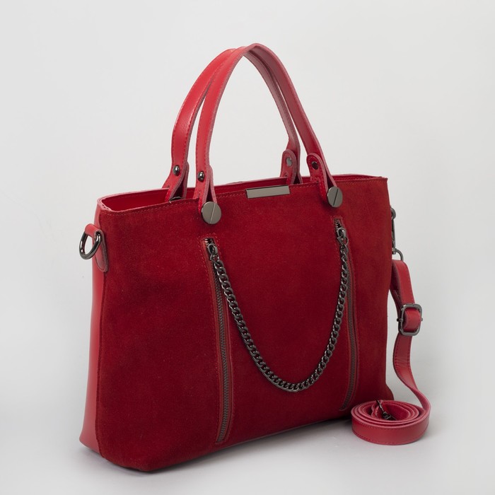 Сумка женская, отдел с перегородкой, 3 наружных кармана, длинный ремень, цвет красный