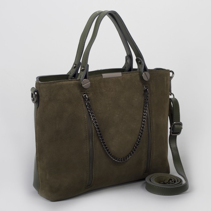 Сумка женская, отдел с перегородкой, 3 наружных кармана, длинный ремень, цвет оливковый