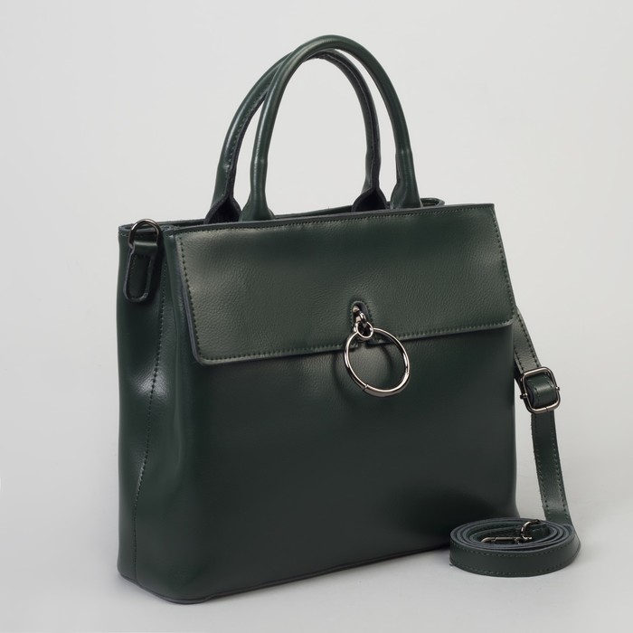 Сумка женская, отдел с перегородкой, 2 наружных кармана, длинный ремень, цвет зелёный