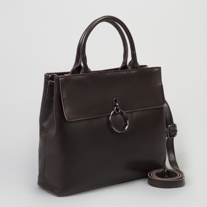 Сумка женская, отдел с перегородкой, 2 наружных кармана, длинный ремень, цвет коричневый