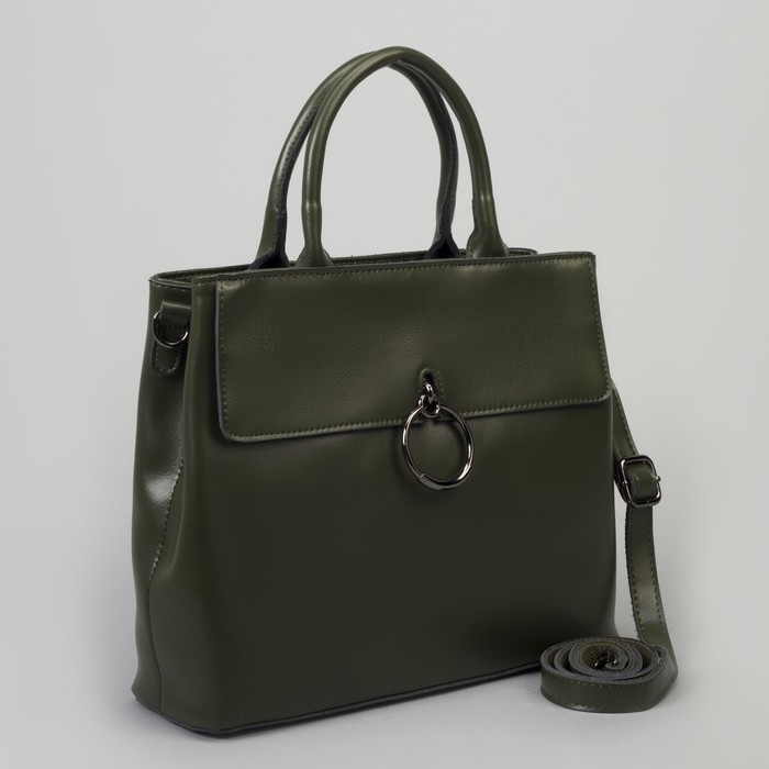 Сумка женская, отдел с перегородкой, 2 наружных кармана, длинный ремень, цвет оливковый