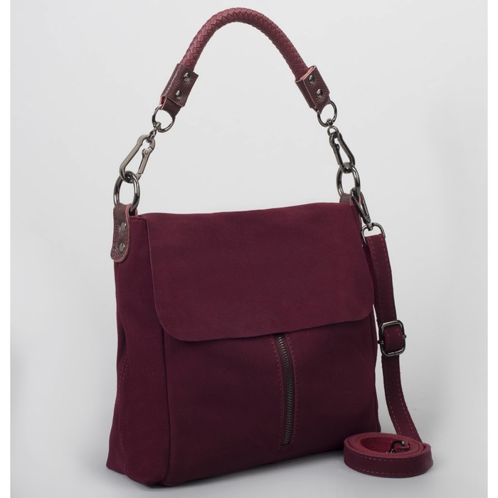Сумка женская, отдел с перегородкой, 2 наружных кармана, длинный ремень, цвет бордовый