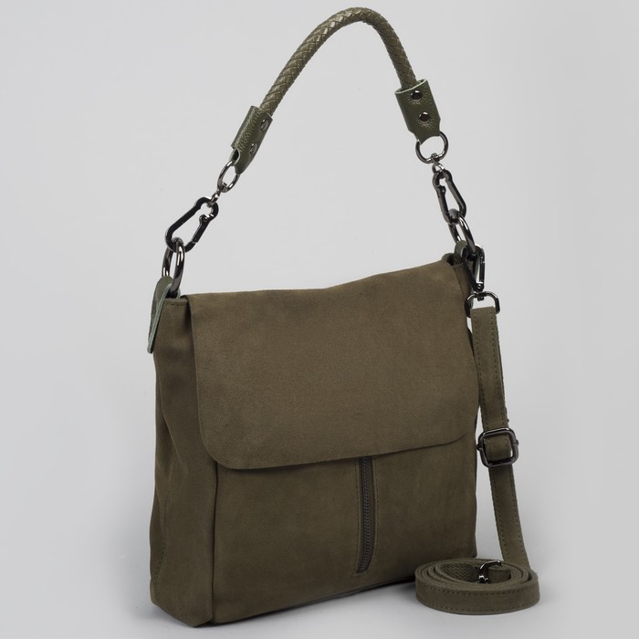 Сумка женская, отдел с перегородкой, 2 наружных кармана, длинный ремень, цвет оливковый