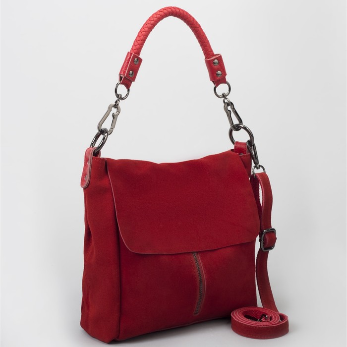 Сумка женская, отдел с перегородкой, 2 наружных кармана, длинный ремень, цвет красный