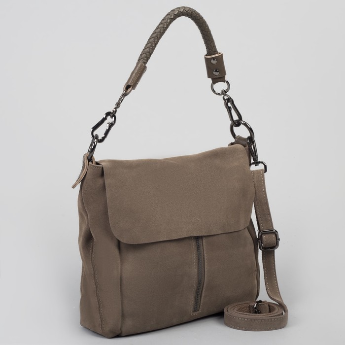 Сумка женская, отдел с перегородкой, 2 наружных кармана, длинный ремень, цвет хаки