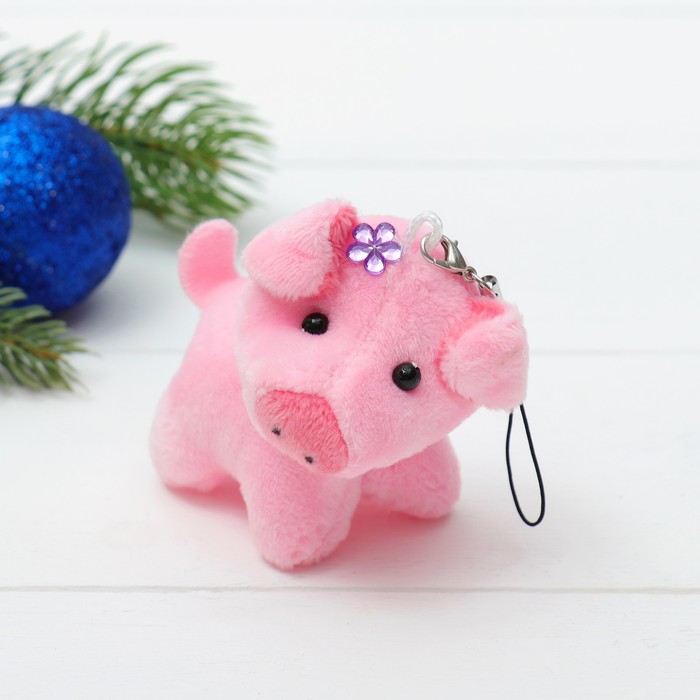 Мягкая игрушка-подвеска "Хрюша" на шее бусы, цвета микс