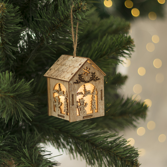 Подвеска световая "Домик со Снеговиком", 8х5х6 см, 1 LED, бат.(в комп), серое окно, Т/БЕЛЫЙ 366755