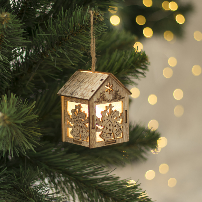 Подвеска световая "Домик с Колокольчиком", 8х5х6 см, 1 LED, бат.(в комп), серое окно,Т/БЕЛЫЙ