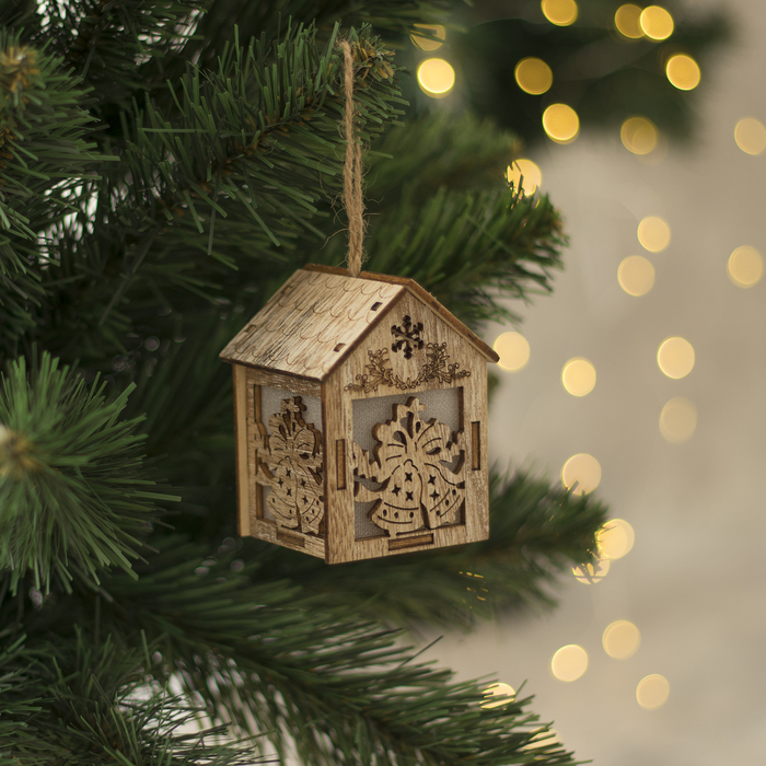 Подвеска световая "Домик с Колокольчиком", 8х5х6 см, 1 LED, бат.(в комп), серое окно,Т/БЕЛЫЙ