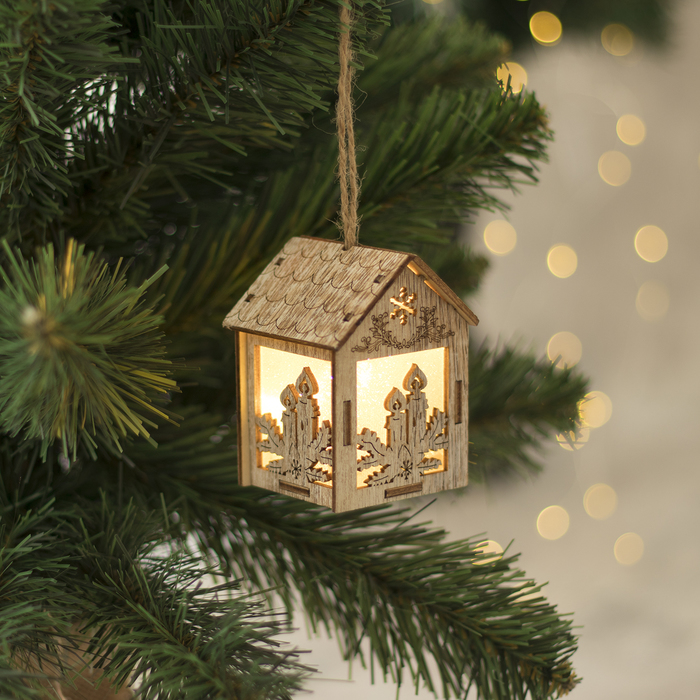 Подвеска световая "Домик со Свечами", 8х5х6 см, 1 LED, бат.(в комп), серое окно, Т/БЕЛЫЙ