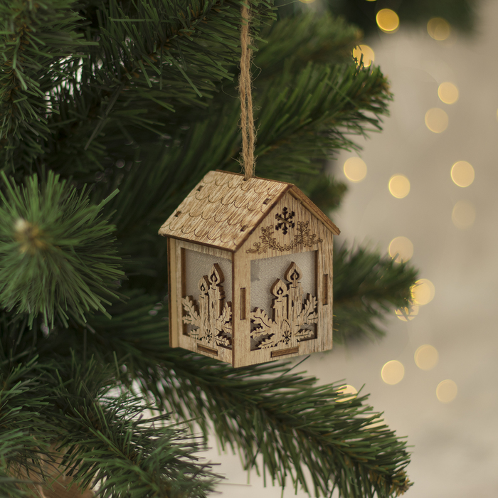 Подвеска световая "Домик со Свечами", 8х5х6 см, 1 LED, бат.(в комп), серое окно, Т/БЕЛЫЙ