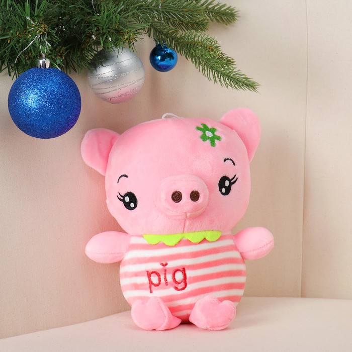 Мягкая игрушка "Свинка" на голове цветочек" цвета микс