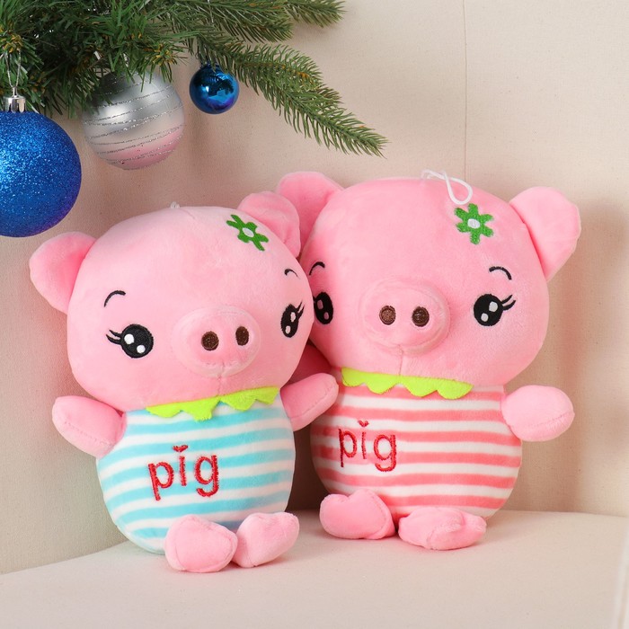 Мягкая игрушка "Свинка" на голове цветочек" цвета микс