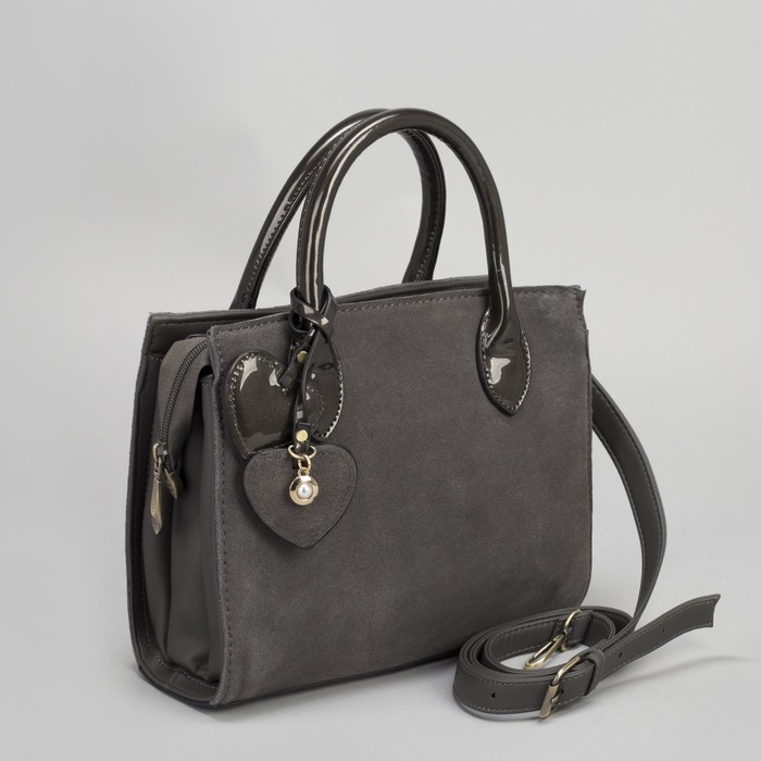 Сумка женская, 3 отдела на молнии, наружный карман, цвет серый