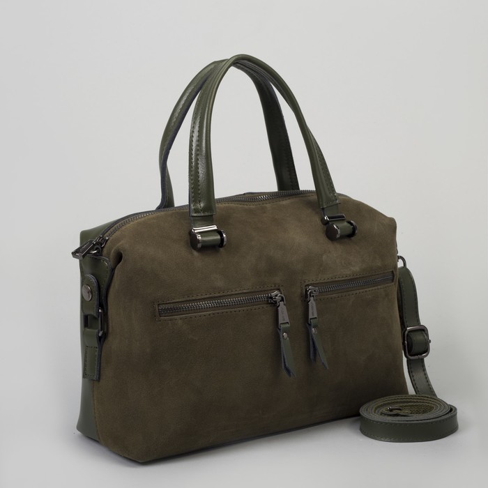 Сумка женская, отдел с перегородкой, 3 наружных кармана, длинный ремень, цвет оливковый