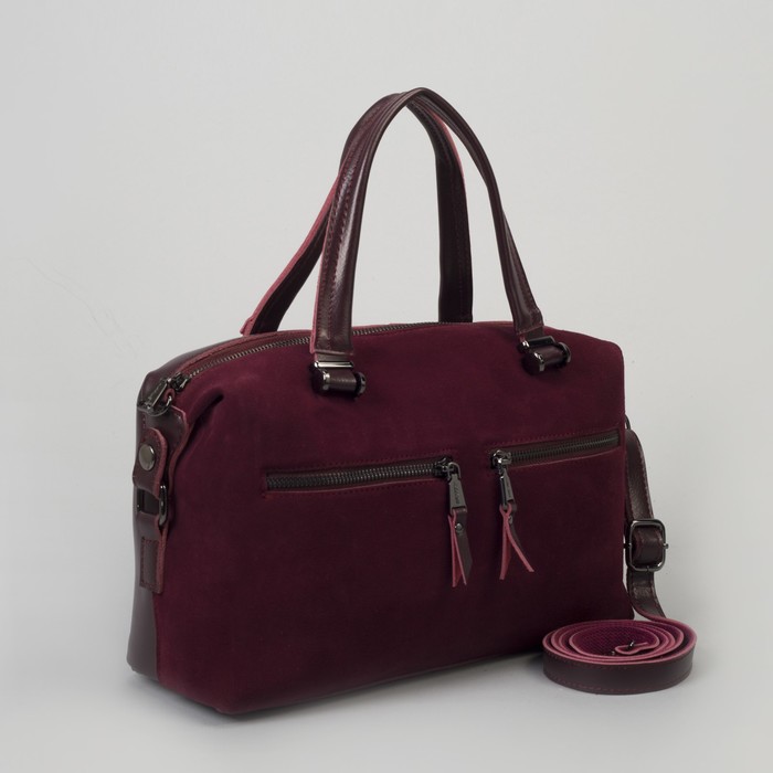 Сумка женская, отдел с перегородкой, 3 наружных кармана, длинный ремень, цвет бордовый