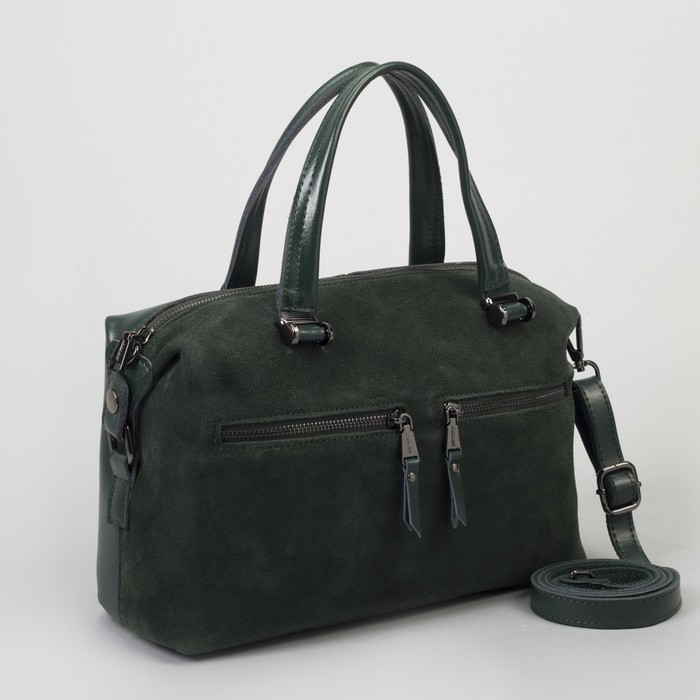 Сумка женская, отдел с перегородкой, 3 наружных кармана, длинный ремень, цвет зелёный