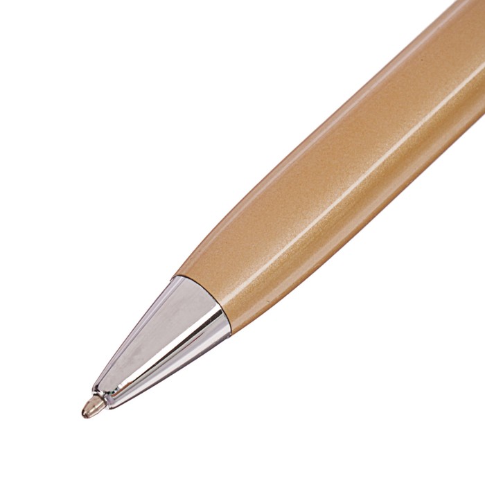 Ручка подарочная шариковая в кожзам футляре поворотная песочное золото с серебр вставками