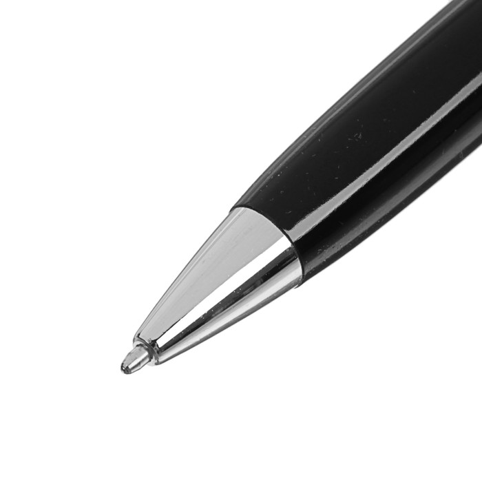 Ручка подарочная шариковая в кожзам футляре поворотная Черная с серебр вставками узор ромб