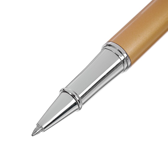 Ручка подарочная шариковая в кожзам футляре песочное золото с серебр вставками