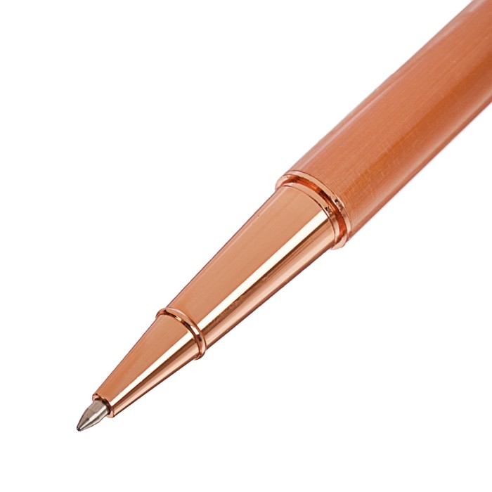 Ручка подарочная шариковая в кожзам футляре Розовое золото с полосками