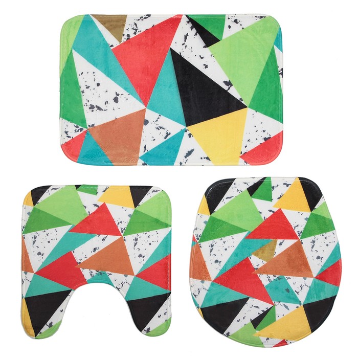 Набор ковриков для ванной и туалета 3 шт "Геометрия"