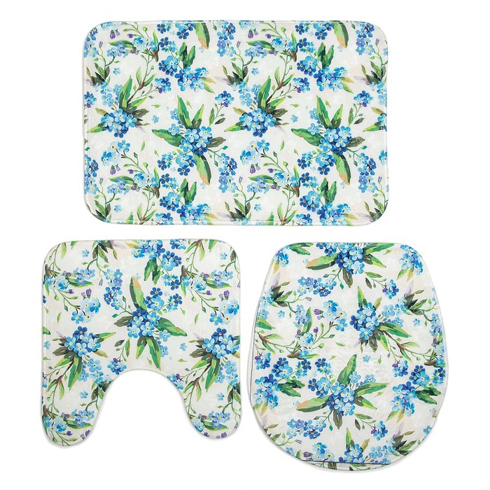 Набор ковриков для ванной и туалета 3 шт "Незабудки"